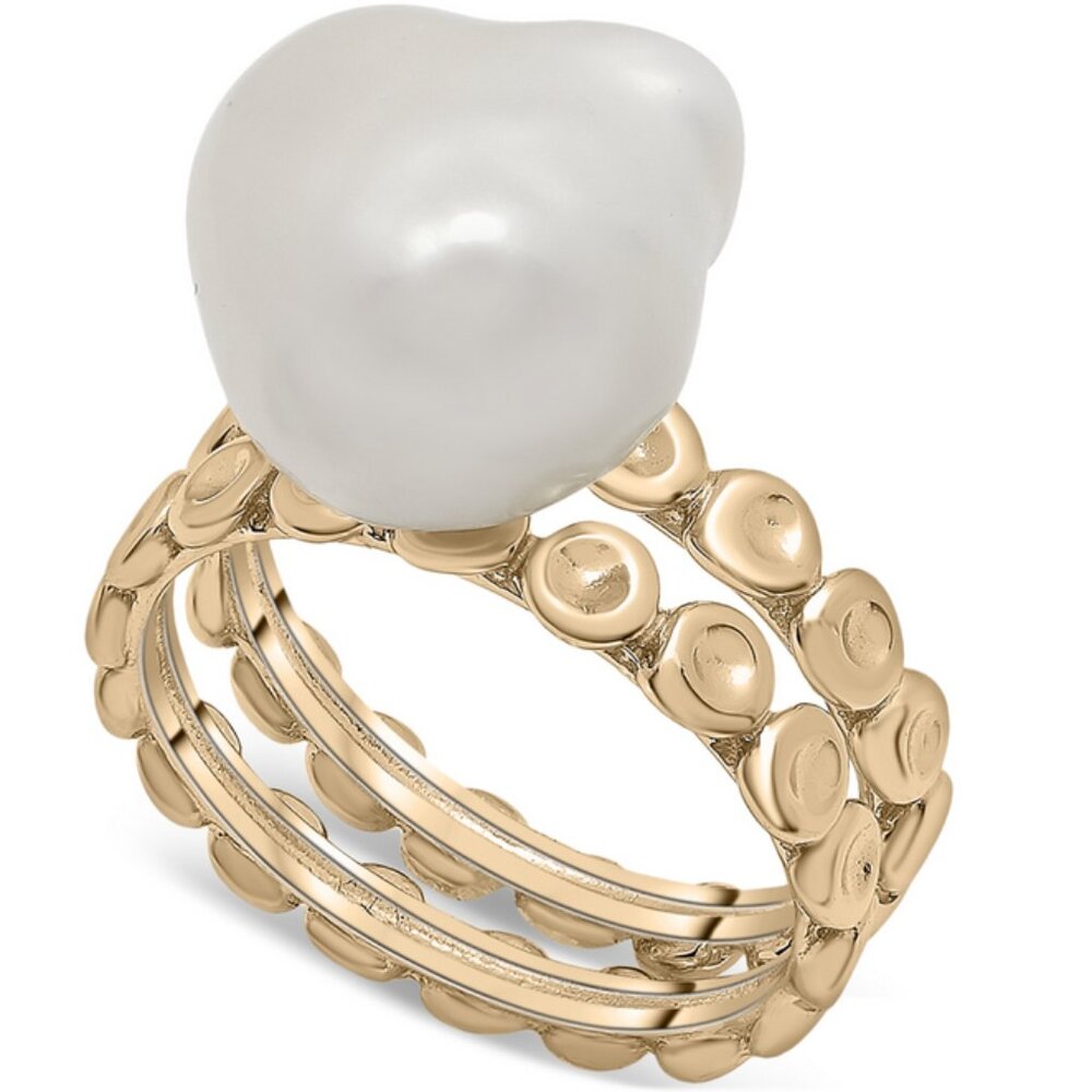 NWT Cultured Freshwater Pearl Double Row Ring in 14k Gold-Plated Sz 7 - Picture 6 of 6